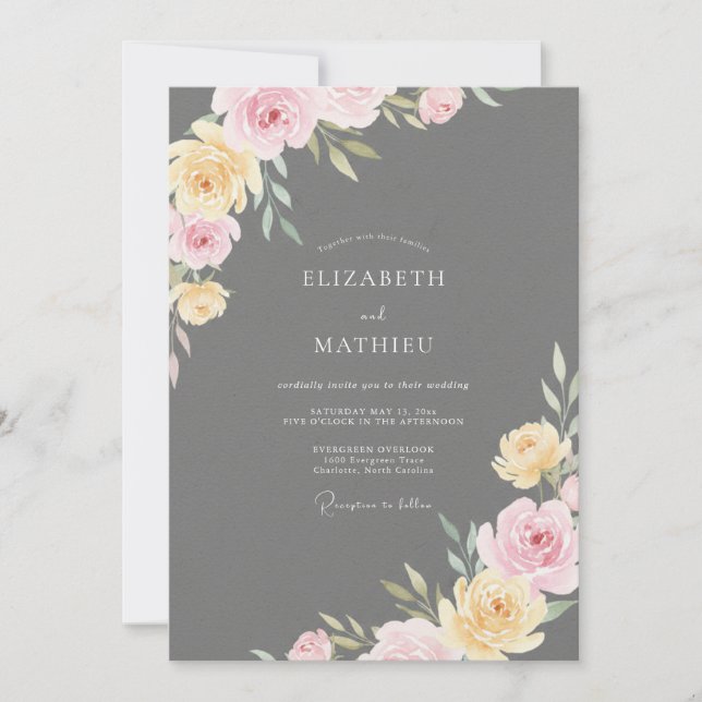 Invitación Boda Pintada con Rubor Amarillo Carbón (Anverso)