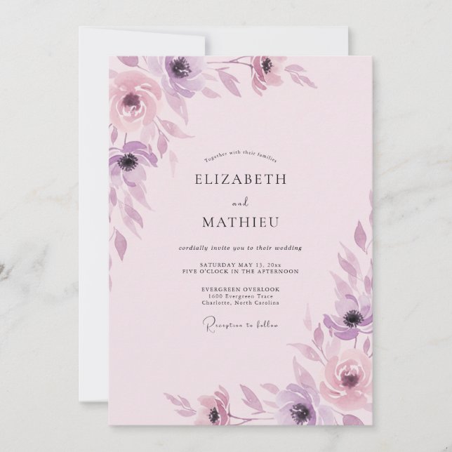 Invitación Boda Pintada con Rubor de Amatista (Anverso)