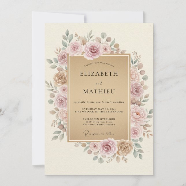 Invitación Boda Pintada con Rubor de Arena (Anverso)