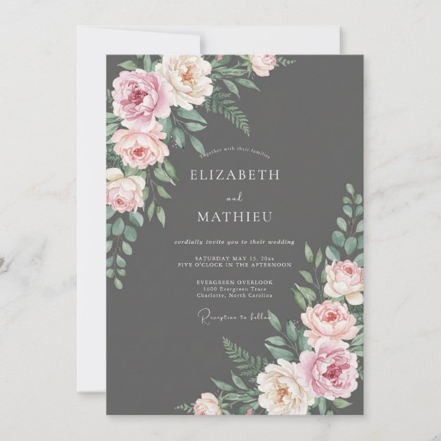 Invitación Boda Pintada con Rubor de Carbón (Anverso)