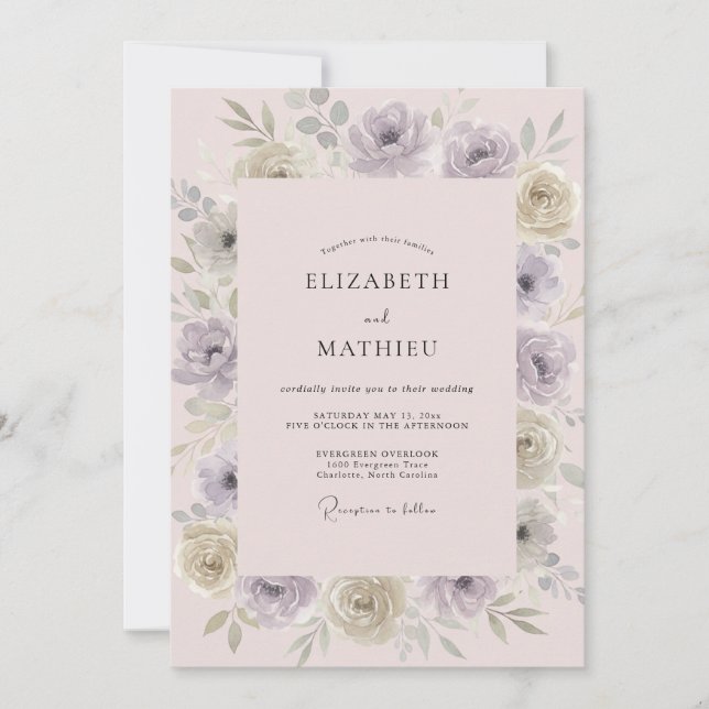 Invitación Boda Pintada con Rubor Malva (Anverso)
