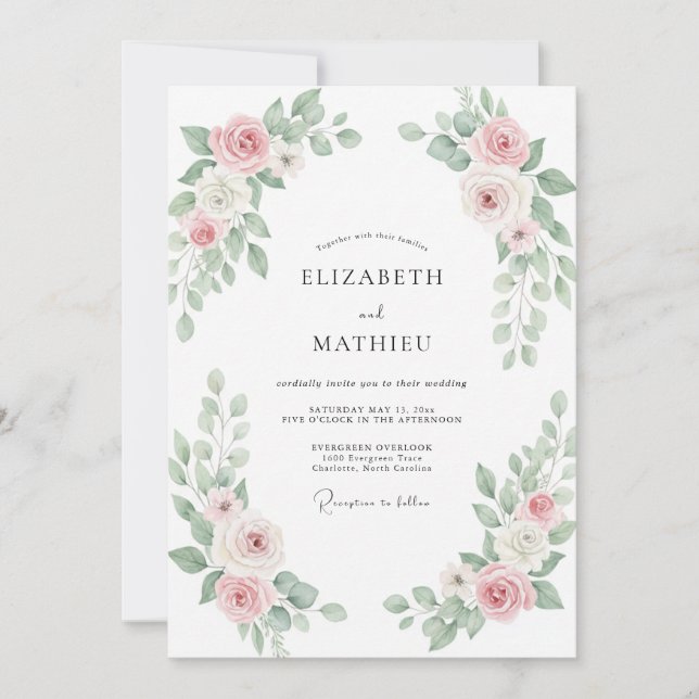 Invitación Boda Pintada con Rubor Sage (Anverso)