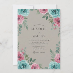 Invitación Boda Pintada con Tinta Aqua Magenta