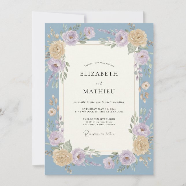 Invitación Boda Pintada con Tinta Lila Periwinkle (Anverso)