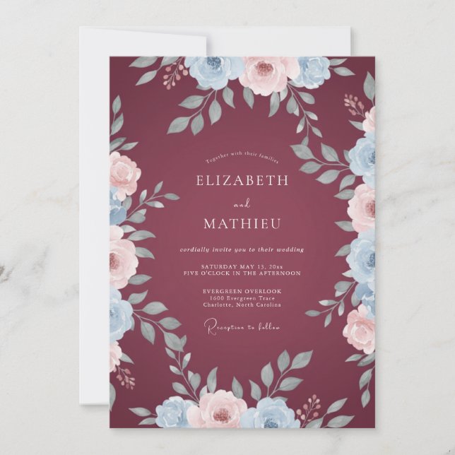 Invitación Boda Pintada con Vino Rosado (Anverso)
