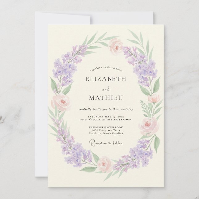 Invitación Boda Pintada con Violeta Lavanda (Anverso)
