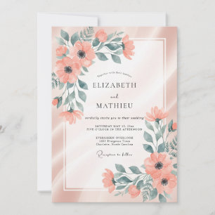 Invitación Boda Pintada Coral Aqua