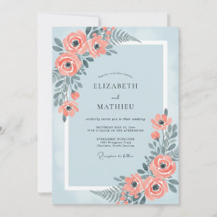 Invitación Boda Pintada Coral Azul