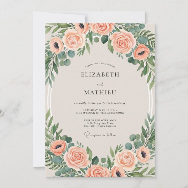 Invitación Boda Pintada Coral Sage (Anverso)