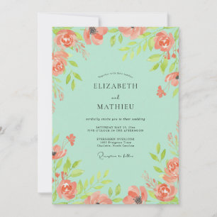 Invitación Boda Pintada Coral Suave Espuma de Mar