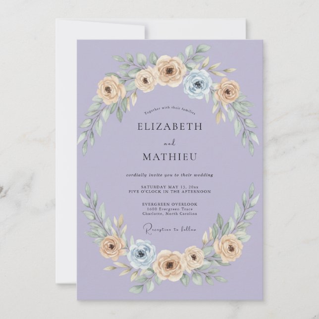 Invitación Boda Pintada Cremosa de Periwinkle (Anverso)