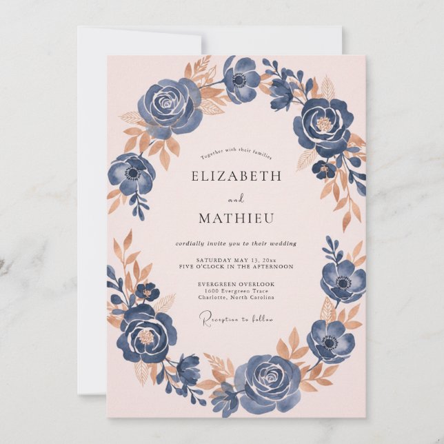 Invitación Boda Pintada de Acero Rosa Pálido (Anverso)
