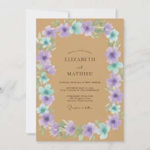 Invitación Boda Pintada de Aguamarina Púrpura