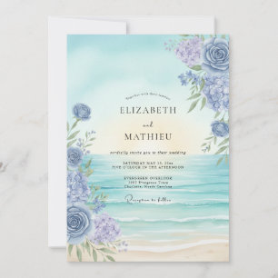 Invitación Boda Pintada de Aguamarina y Periwinkle