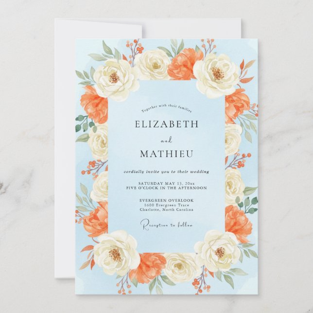 Invitación Boda Pintada de Albaricoque Azul Aciano (Anverso)