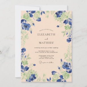Invitación Boda Pintada de Albaricoque Cobalto
