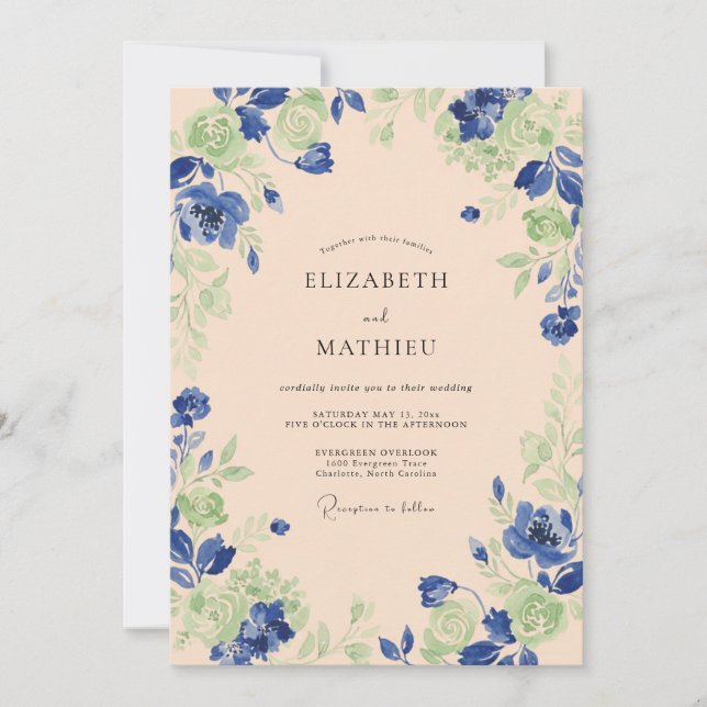 Invitación Boda Pintada de Albaricoque Cobalto (Anverso)