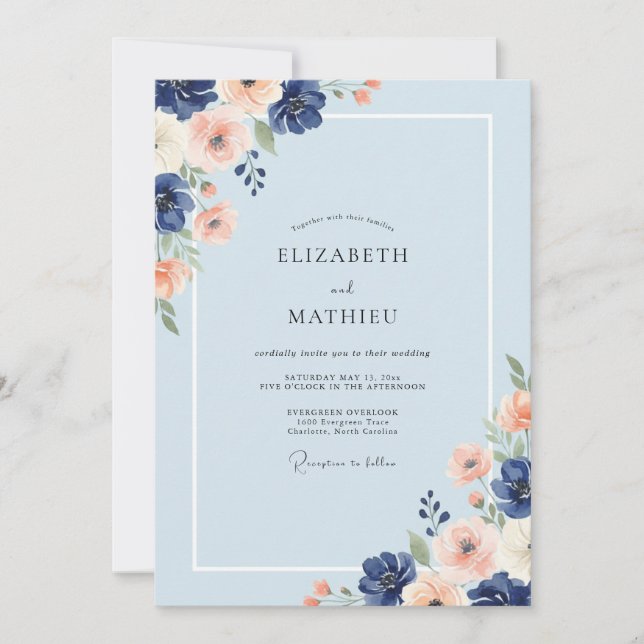 Invitación Boda Pintada de Albaricoque Periwinkle (Anverso)
