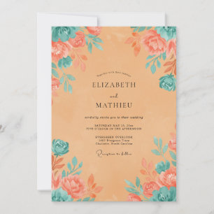 Invitación Boda Pintada de Albaricoque Turquesa
