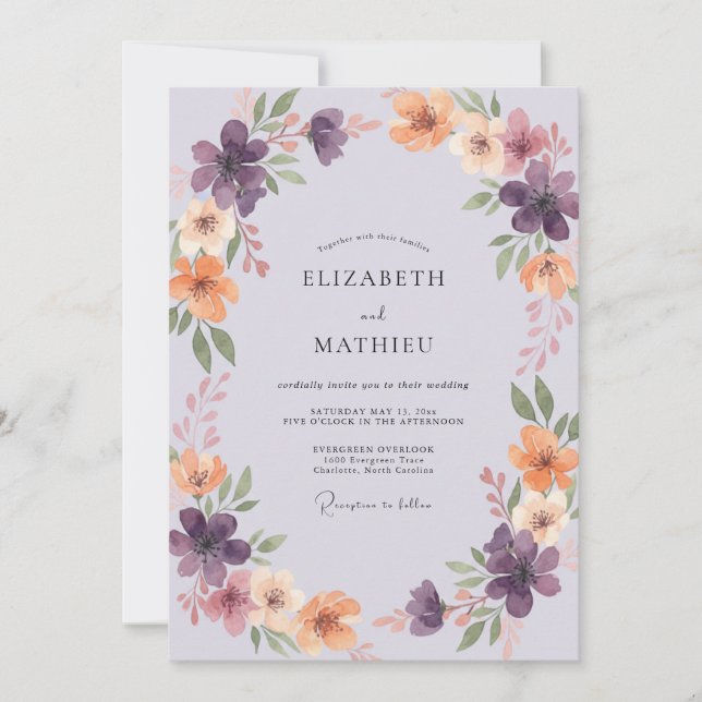 Invitación Boda Pintada de Albaricoque Violeta (Anverso)