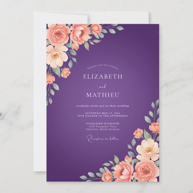 Invitación Boda Pintada de Albaricoque Violeta (Anverso)