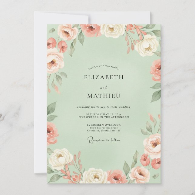 Invitación Boda Pintada de Albaricoque y Menta (Anverso)