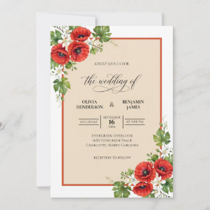 Invitación Boda Pintada de Amapola Carmesí
