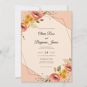 Invitación Boda Pintada de Amapola Coral