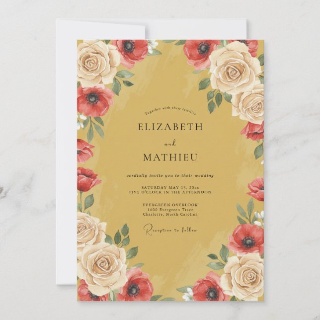 Invitación Boda Pintada de Amapola Mostaza (Anverso)