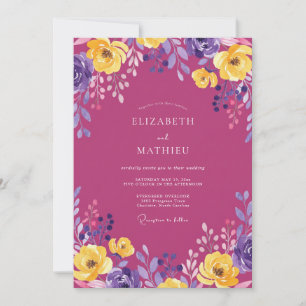 Invitación Boda Pintada de Amarillo Magenta Dorado