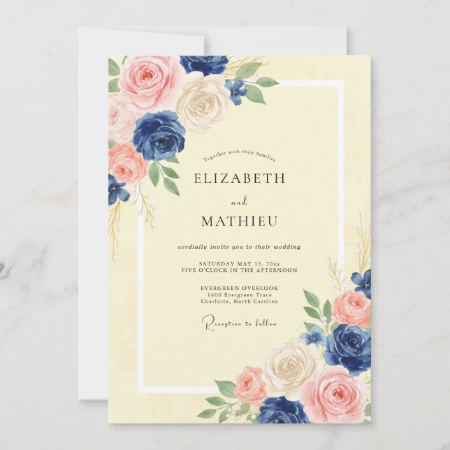 Invitación Boda Pintada de Amarillo Marina (Anverso)