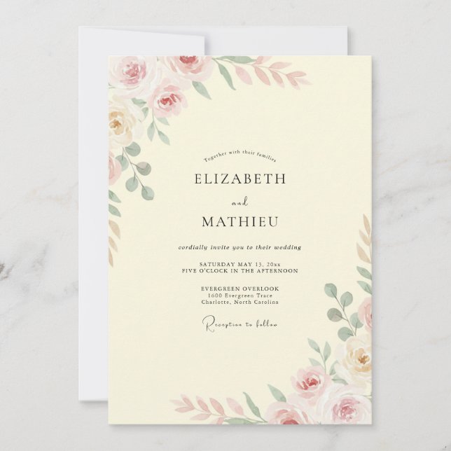 Invitación Boda Pintada de Amarillo Pálido (Anverso)