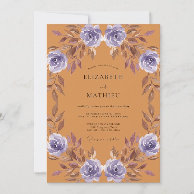 Invitación Boda Pintada de Ámbar Púrpura (Anverso)