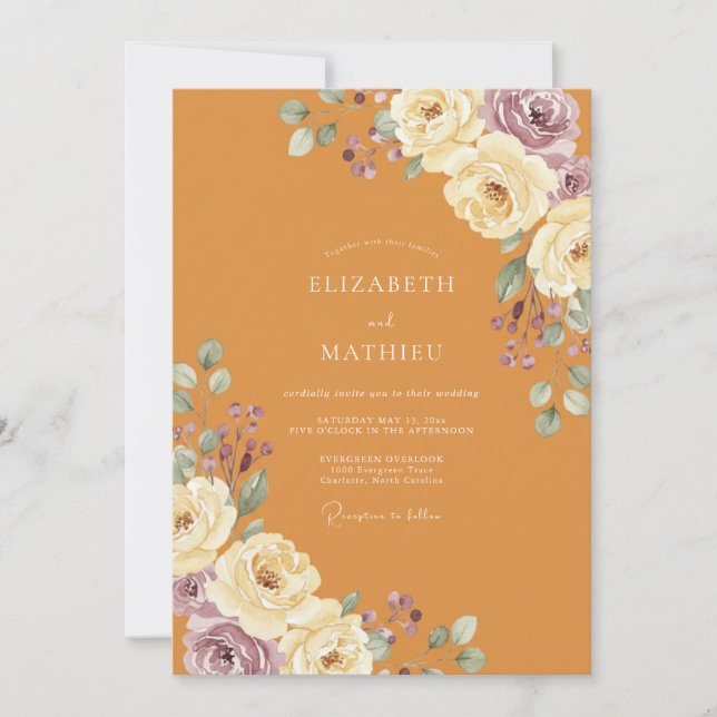 Invitación Boda Pintada de Ámbar y Lavanda (Anverso)