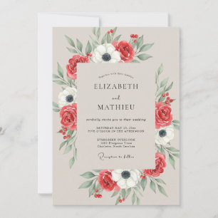 Invitación Boda Pintada de Anémona Carmesí