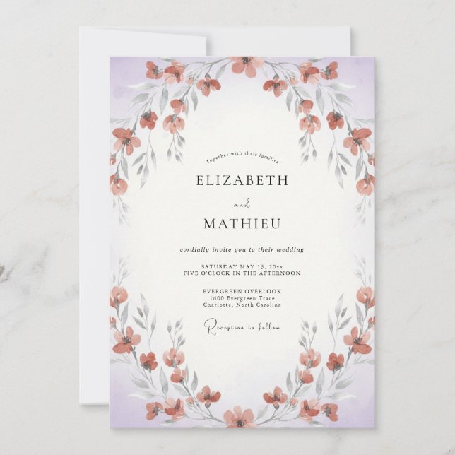 Invitación Boda Pintada de Arcilla Periwinkle (Anverso)