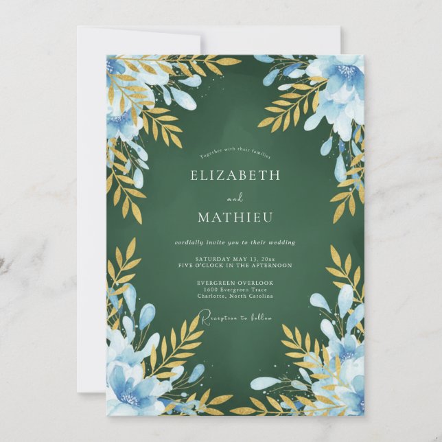 Invitación Boda Pintada de Azafrán Verde (Anverso)