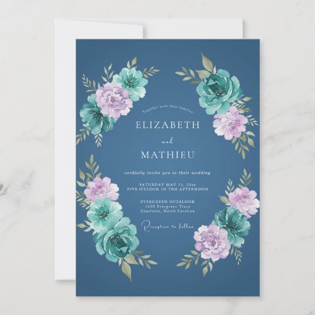Invitación Boda Pintada de Azul Acero (Anverso)