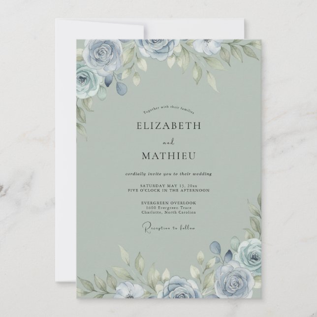 Invitación Boda Pintada de Azul Acero (Anverso)