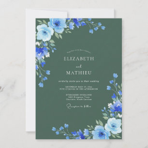 Invitación Boda Pintada de Azul Azure y Salvia