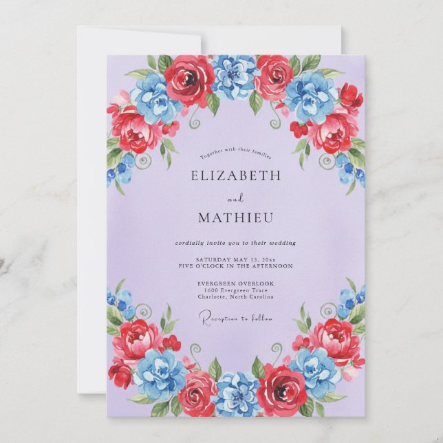 Invitación Boda Pintada de Azul Carmesí (Anverso)