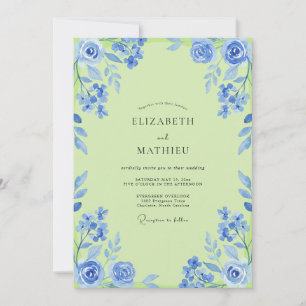 Invitación Boda Pintada de Azul Chartreuse