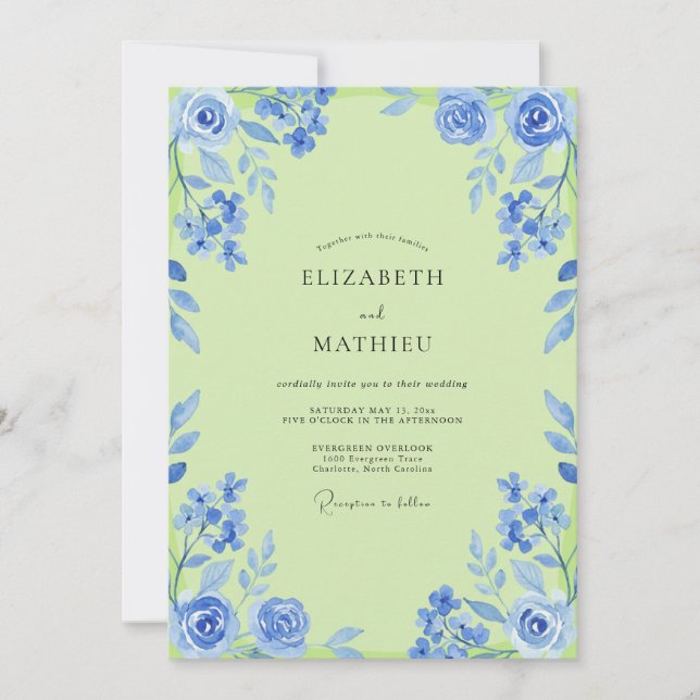 Invitación Boda Pintada de Azul Chartreuse (Anverso)