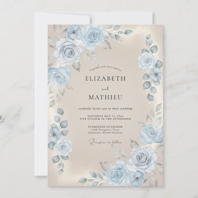 Invitación Boda Pintada de Azul Cielo (Anverso)