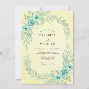 Invitación Boda Pintada de Azul Claro y Amarillo Mantequilla
