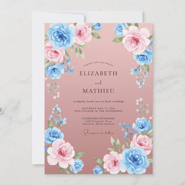 Invitación Boda pintada de azul malva (Anverso)