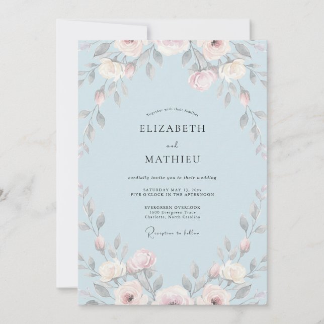 Invitación Boda Pintada de Azul Niebla (Anverso)