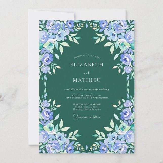 Invitación Boda Pintada de Azul Periwinkle (Anverso)