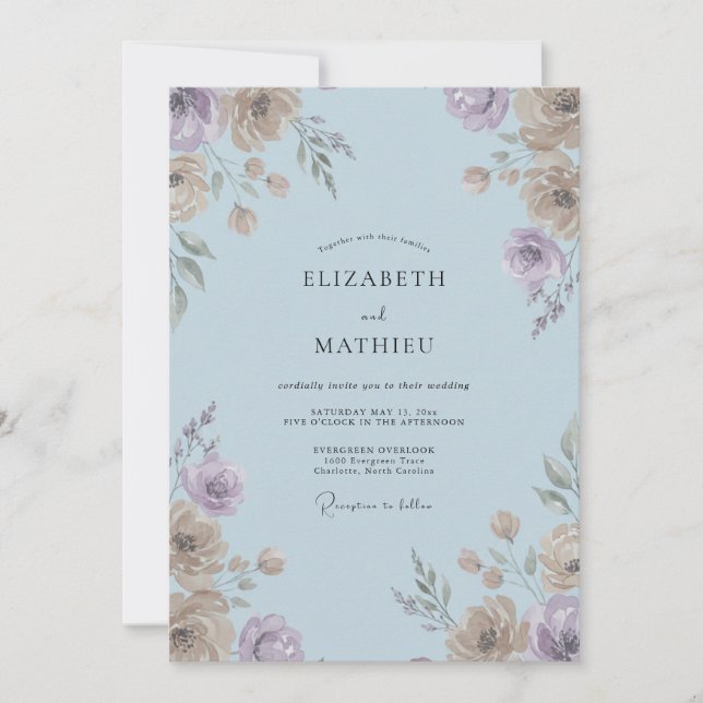 Invitación Boda Pintada de Azul Polvo (Anverso)