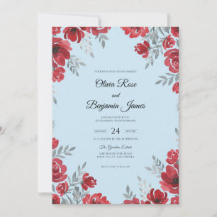 Invitación Boda Pintada de Azul Polvo Escarlata
